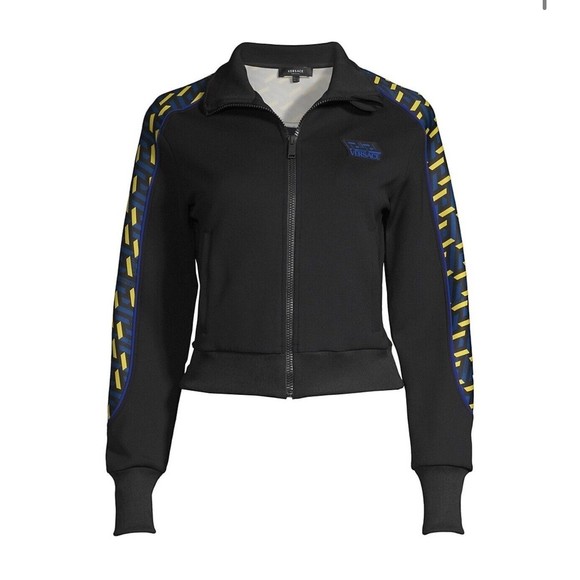 Womens NWT Versace Greca Print Funnel Neck Track Jacket Zip up Med sz 3 $895 - Picture 1 of 12
